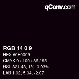 颜色代码: RGB 14 0 9 | qconv.com