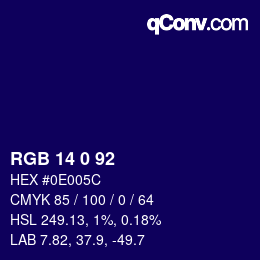 カラーコード: RGB 14 0 92 | qconv.com