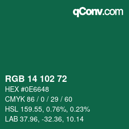 Color code: RGB 14 102 72 | qconv.com