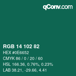Color code: RGB 14 102 82 | qconv.com