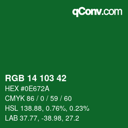 Color code: RGB 14 103 42 | qconv.com