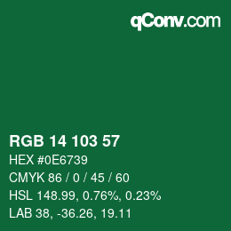 カラーコード: RGB 14 103 57 | qconv.com