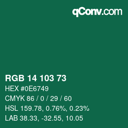 颜色代码: RGB 14 103 73 | qconv.com