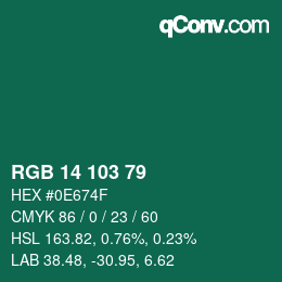 Color code: RGB 14 103 79 | qconv.com