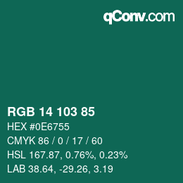 颜色代码: RGB 14 103 85 | qconv.com