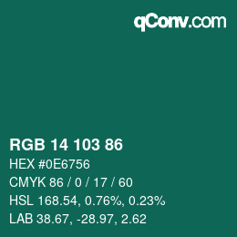 Color code: RGB 14 103 86 | qconv.com