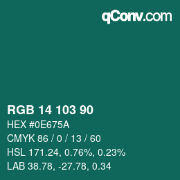 Color code: RGB 14 103 90 | qconv.com