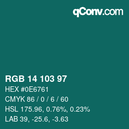 カラーコード: RGB 14 103 97 | qconv.com