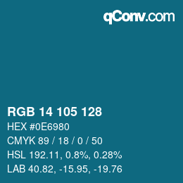 カラーコード: RGB 14 105 128 | qconv.com