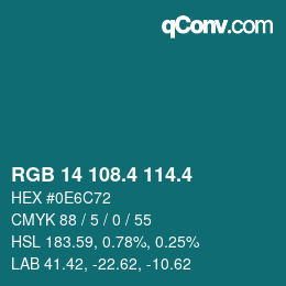 カラーコード: RGB 14 108.4 114.4 | qconv.com