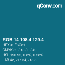 カラーコード: RGB 14 108.4 129.4 | qconv.com
