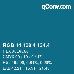 カラーコード: RGB 14 108.4 134.4 | qconv.com