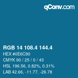 カラーコード: RGB 14 108.4 144.4 | qconv.com