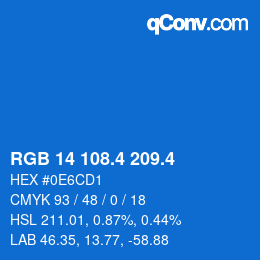 カラーコード: RGB 14 108.4 209.4 | qconv.com
