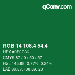 カラーコード: RGB 14 108.4 54.4 | qconv.com