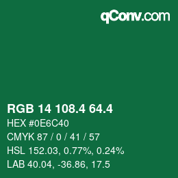 カラーコード: RGB 14 108.4 64.4 | qconv.com