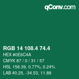 カラーコード: RGB 14 108.4 74.4 | qconv.com
