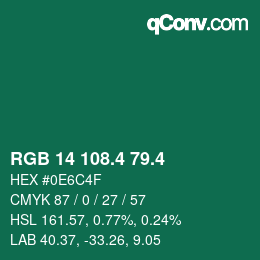 カラーコード: RGB 14 108.4 79.4 | qconv.com