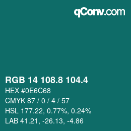 カラーコード: RGB 14 108.8 104.4 | qconv.com