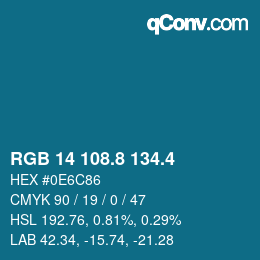 カラーコード: RGB 14 108.8 134.4 | qconv.com