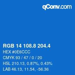 カラーコード: RGB 14 108.8 204.4 | qconv.com