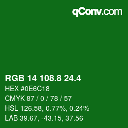 カラーコード: RGB 14 108.8 24.4 | qconv.com