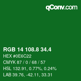 カラーコード: RGB 14 108.8 34.4 | qconv.com