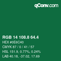 カラーコード: RGB 14 108.8 64.4 | qconv.com