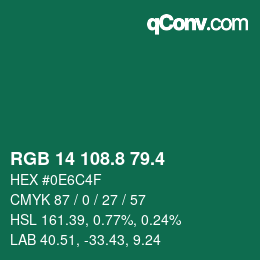カラーコード: RGB 14 108.8 79.4 | qconv.com