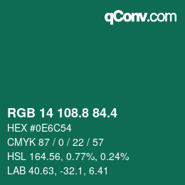 カラーコード: RGB 14 108.8 84.4 | qconv.com