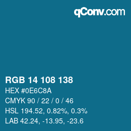 颜色代码: RGB 14 108 138 | qconv.com