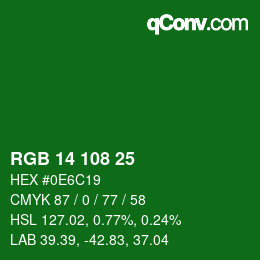 Color code: RGB 14 108 25 | qconv.com