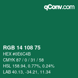 Color code: RGB 14 108 75 | qconv.com
