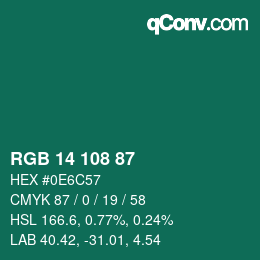Color code: RGB 14 108 87 | qconv.com