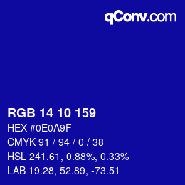 カラーコード: RGB 14 10 159 | qconv.com