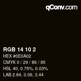 颜色代码: RGB 14 10 2 | qconv.com