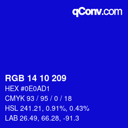 颜色代码: RGB 14 10 209 | qconv.com