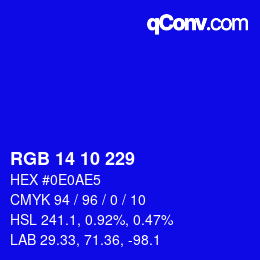 カラーコード: RGB 14 10 229 | qconv.com