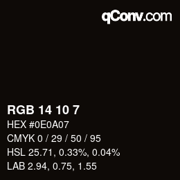 カラーコード: RGB 14 10 7 | qconv.com