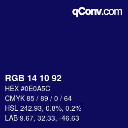 颜色代码: RGB 14 10 92 | qconv.com