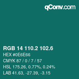 カラーコード: RGB 14 110.2 102.6 | qconv.com