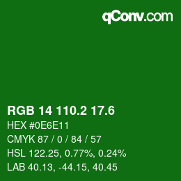 カラーコード: RGB 14 110.2 17.6 | qconv.com