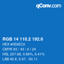 カラーコード: RGB 14 110.2 192.6 | qconv.com
