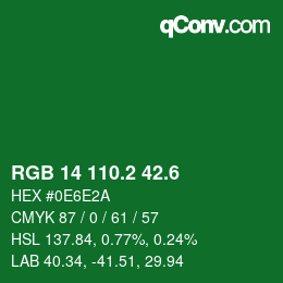 カラーコード: RGB 14 110.2 42.6 | qconv.com
