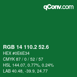 カラーコード: RGB 14 110.2 52.6 | qconv.com