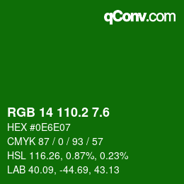 カラーコード: RGB 14 110.2 7.6 | qconv.com