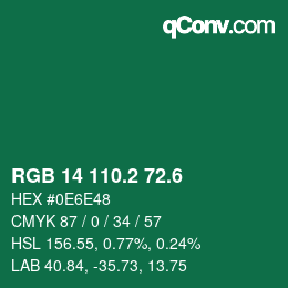 カラーコード: RGB 14 110.2 72.6 | qconv.com