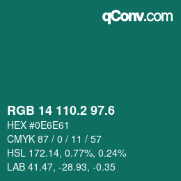 カラーコード: RGB 14 110.2 97.6 | qconv.com