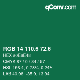 カラーコード: RGB 14 110.6 72.6 | qconv.com