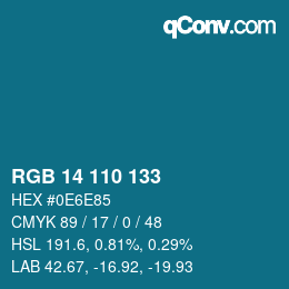 カラーコード: RGB 14 110 133 | qconv.com